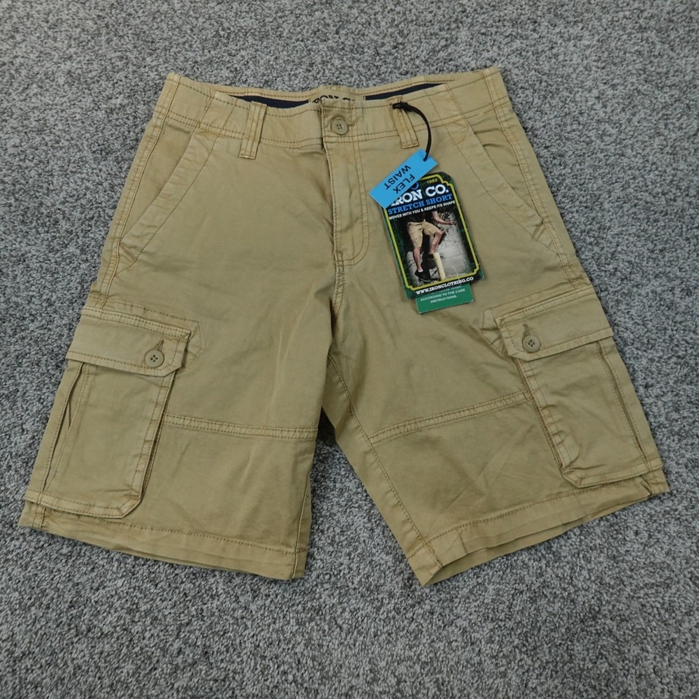 NEW Iron Co Shorts Mens 30 Brown Tan Beige Cargo Utility Hike Stretch Flex Waist